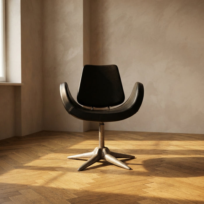 Alipes Black Swivel Salon Chair with Chrome Star Base by Giorgetto Giugiaro for Gamma & Bross, Italy, Contemporary, 85 × 70 × 60 cm