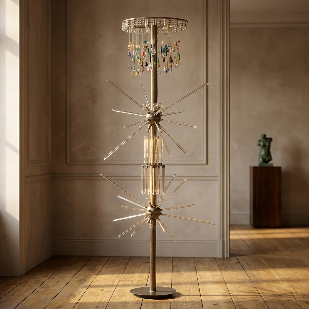 Lampada da terra in vetro artistico, illuminazione di Rene Roubicek, anni '60