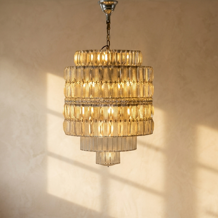 Lampadario in cristallo a più livelli, Cecoslovacchia anni '60, elegante lampada a soffitto vintage mid-century