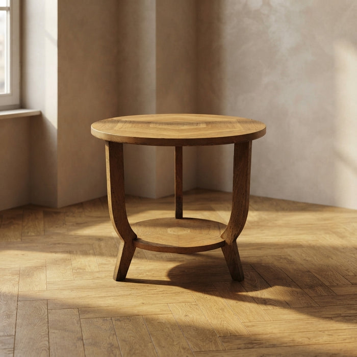Vintage Round Wooden Coffee Table with Lower Shelf, 20th Century, 52 × 58 cm