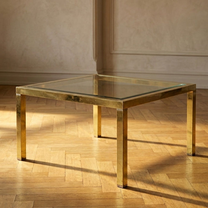 Tavolino da salotto, mid-century, ottone e vetro, anni '70, Europa