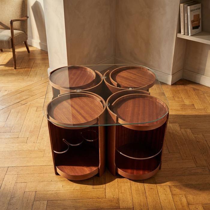 Tavolino modulare mid-century in legno e vetro di Dřevotvar Nová Paka, anni '70