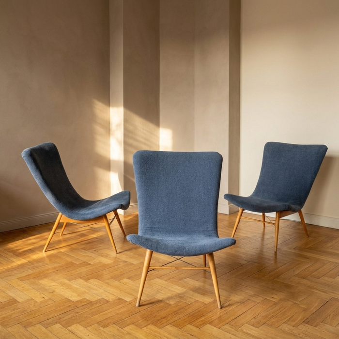 Poltrone a guscio Shell di Miroslav Navrátil per Český Nábytek, set di 3, anni '60, Cecoslovacchia, poltrone lounge