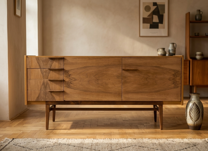 Credenza mid-century, mobile contenitore in legno, František Mezulanik per UP Bučovice, anni '60, Cecoslovacchia