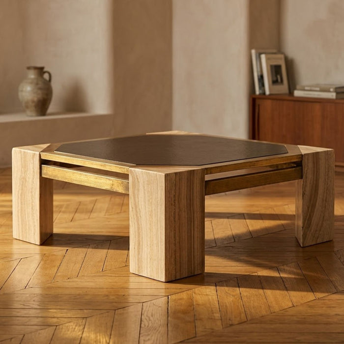 Tavolino da salotto, mid-century, pietra e ottone, anni '70, Italia