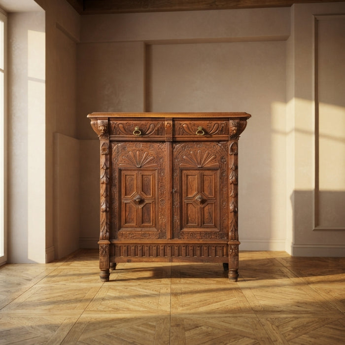 Carved Wooden Cabinet, Ornate Antique Style, 20th Century, European, 105 × 100 × 50 cm