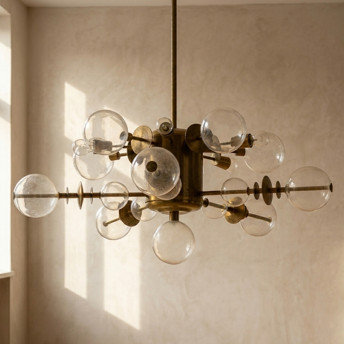 Lampadario Space Age in ottone, anni '70, Cecoslovacchia, plafoniera vintage mid-century modern