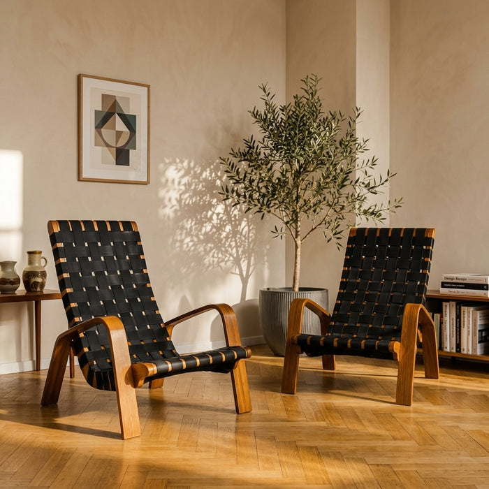 Coppia di poltrone mid-century in legno e intreccio, anni '50, Cecoslovacchia, 68 × 90 × 100 cm