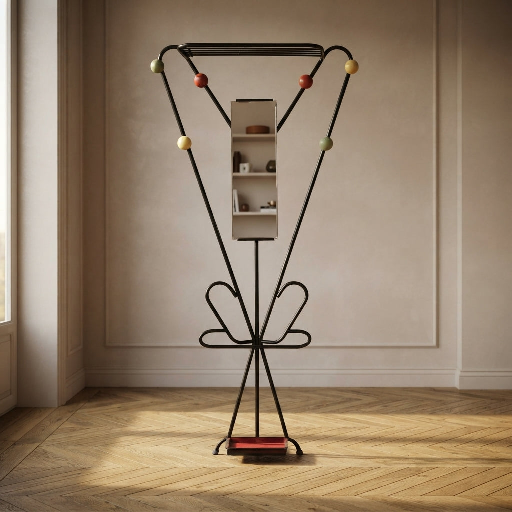 Vintage Coat Rack Attributed to Roger Feraud, Black Metal with