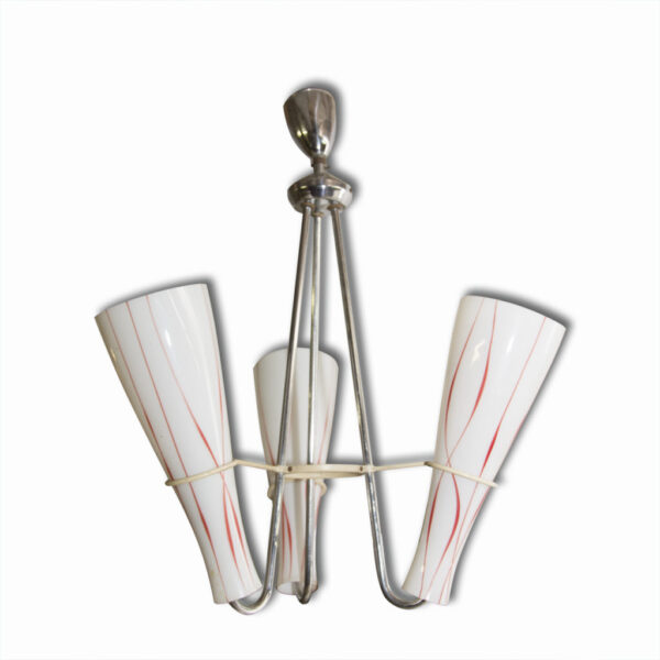 Mid century chandelier with three opaline glass lampshades, 1960´s