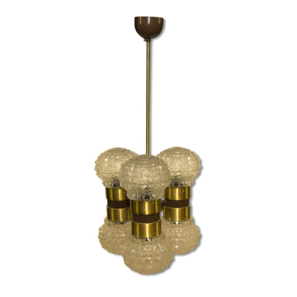 Elegant chandelier of cut glass in the shape of dumbbells from Kamenický Šenov, 1970´s