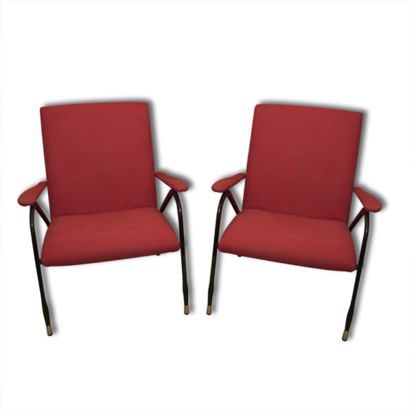 Pair of Red Italian Mid-Century Armchairs, 1960s