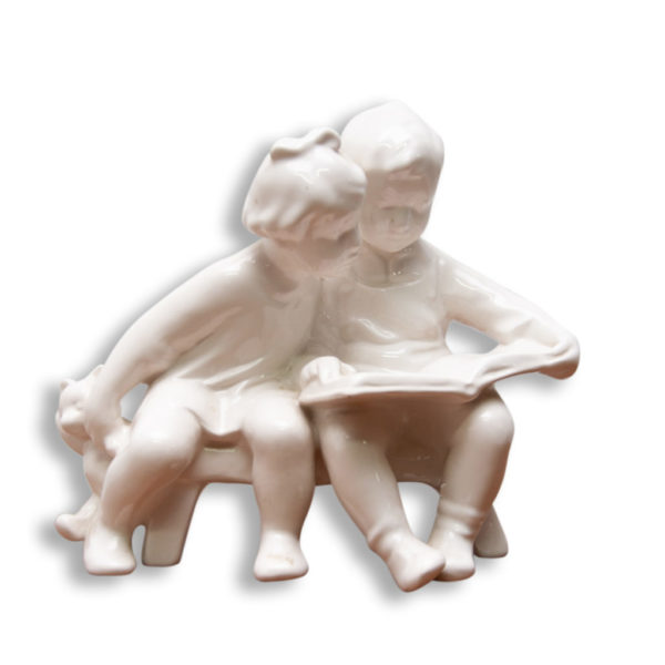 Ceramic sculpture Children with a book, 1950´s, Czechoslovakia