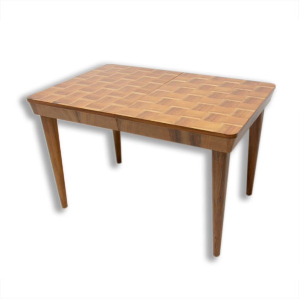 Fully restored mid century adjustable Dining Table with a chess pattern by Jindřich Halabala