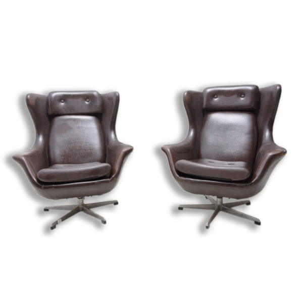Pair of leather swivel armchairs from UP Zavody, 1970´s