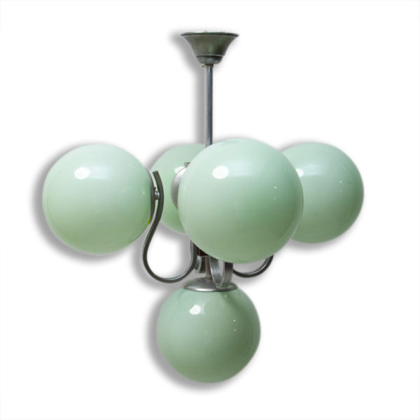 Art Deco chandelier with five balls, 1930´s, Bohemia