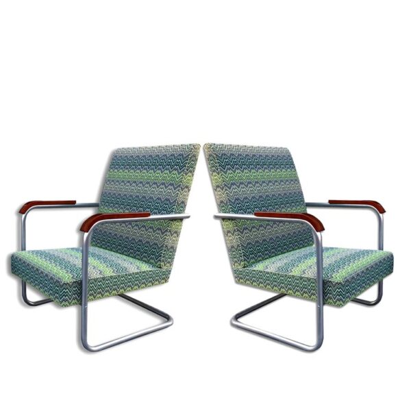 Pair of Cantilever Tubular Steel Armchairs Model FN22 by Anton Lorenz, 1930s