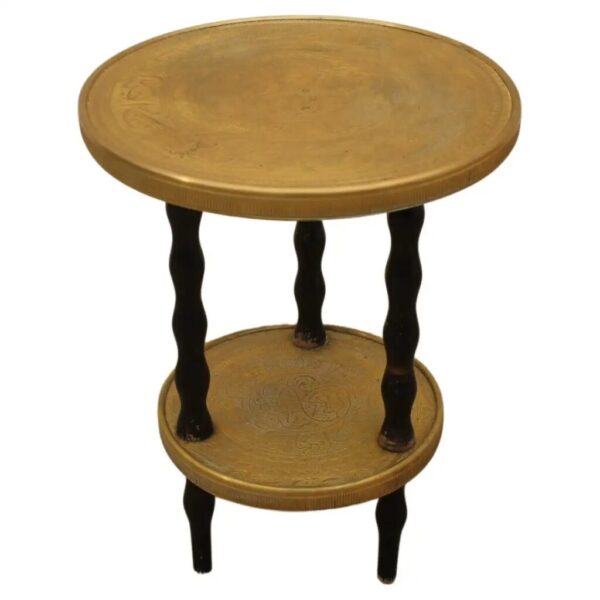 Midcentury Art Deco Wood and Brass Round Side Table, Bohemia, 1930s