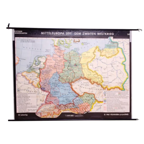 German Vintage school map of Central Europe, 1961